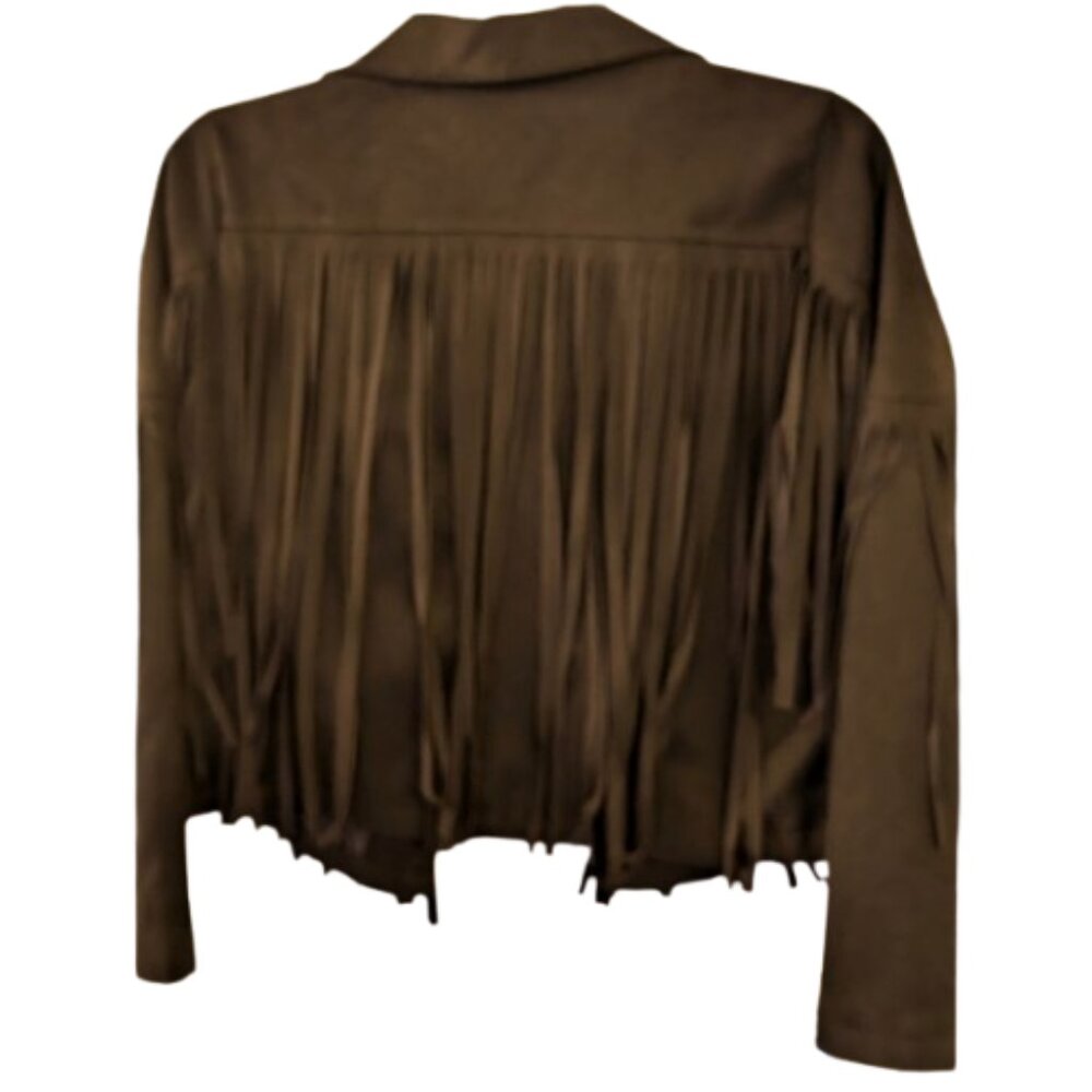 Black Faux Suede Fringe Jacket. S